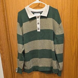 Sun + Stone Green and Cream Knit Sweater